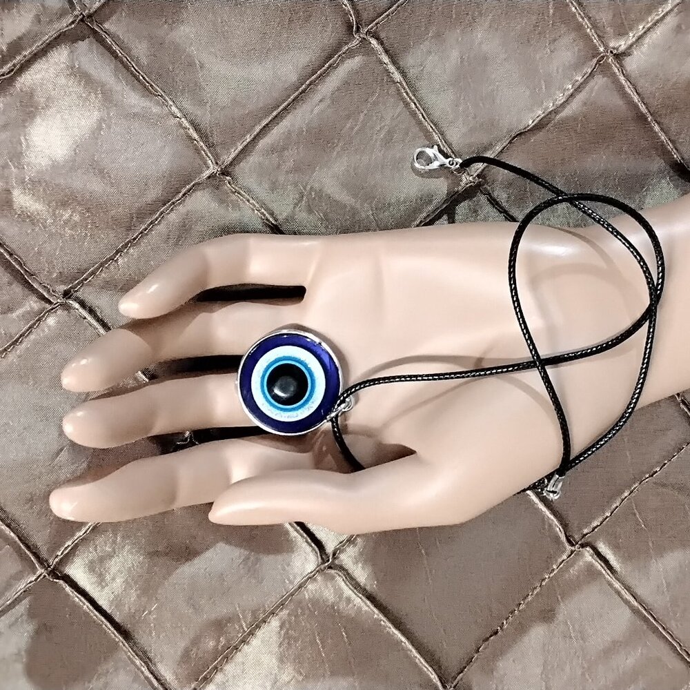 Evil Eye Necklace Turkish Greek Blue Glass Pendant Leather Good Luck Protection